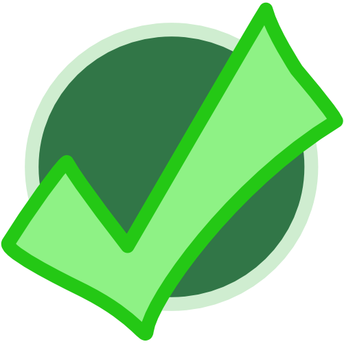 A dark green circle with a green checkmark on it